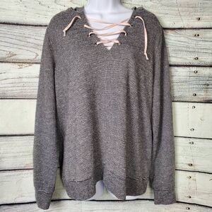 Maurices Women’s Lace-Up Hoodie Sweater Gray Striped Long Sleeve Size 0x